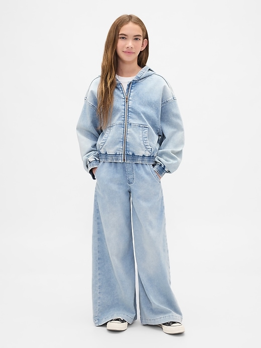 felpa con cappuccio e zip in denim lavorato a maglia per bambini