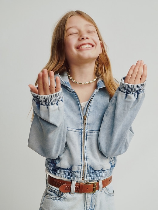 felpa con cappuccio e zip in denim lavorato a maglia per bambini