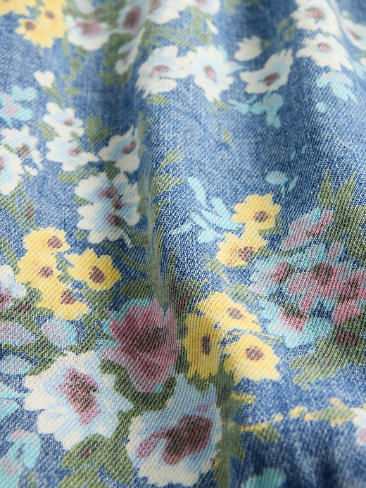 abito floreale in denim con maniche a sbuffo per bambini