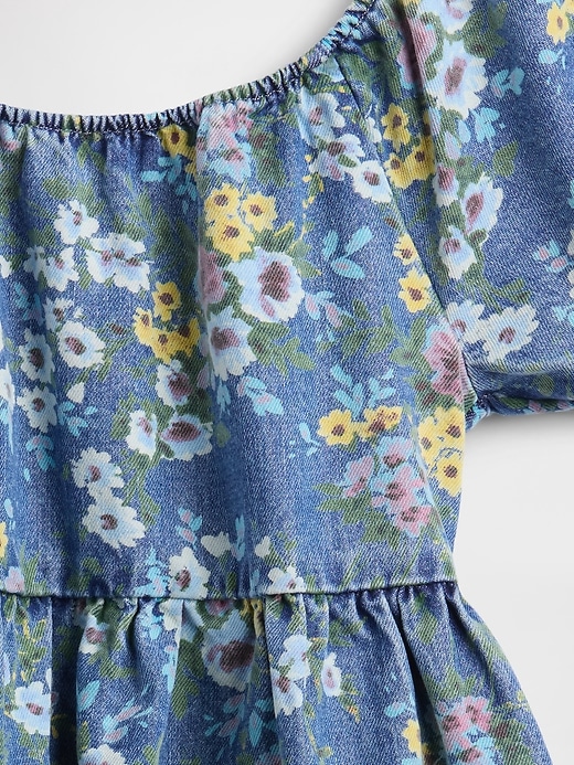abito floreale in denim con maniche a sbuffo per bambini