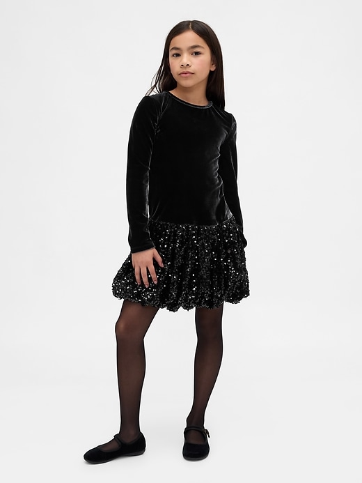 abito a bolle con paillettes in tecnica mista per bambini
