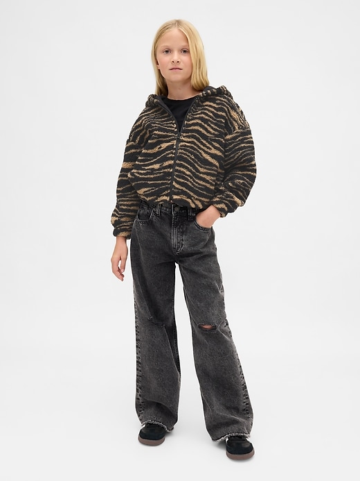 felpa con cappuccio e zip rilassata sherpa per bambini