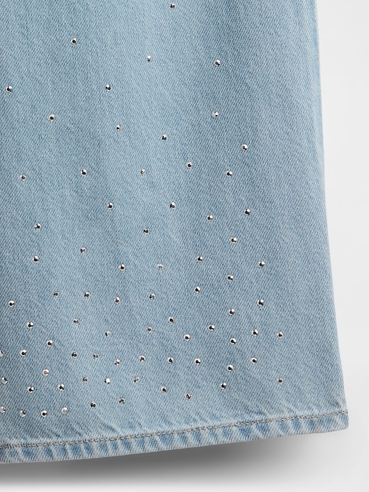 jeans a gamba larga con strass e vita bassa per bambini