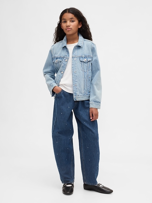 jeans easy barrel con strass a vita alta per bambini