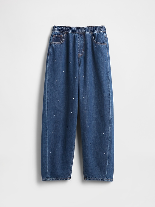 jeans easy barrel con strass a vita alta per bambini