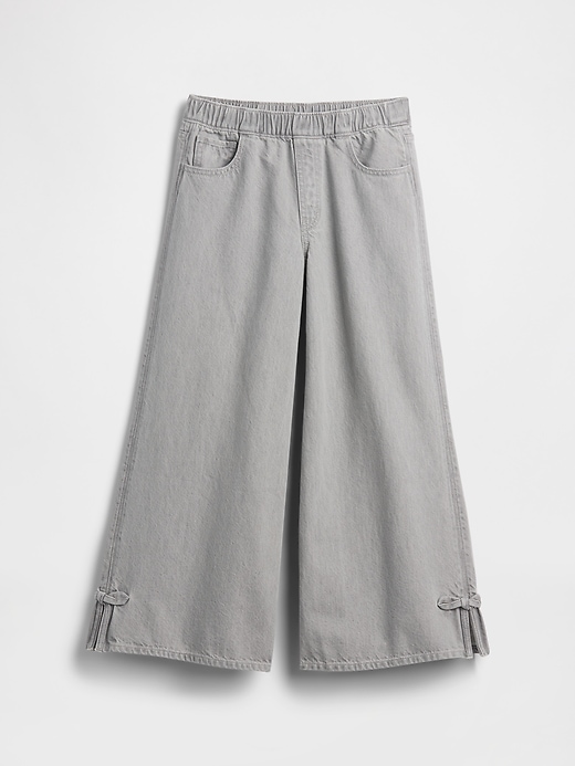 jeans larghi con orlo diviso e fiocco a vita bassa per bambini