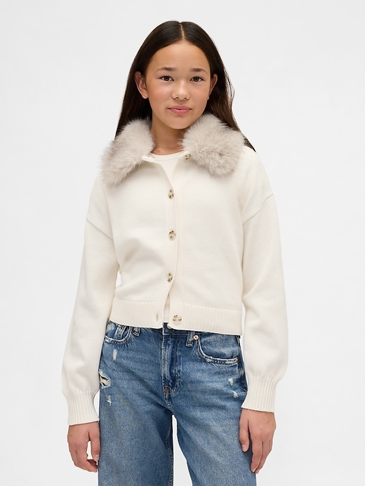 cardigan con collo in pelliccia sintetica per bambini