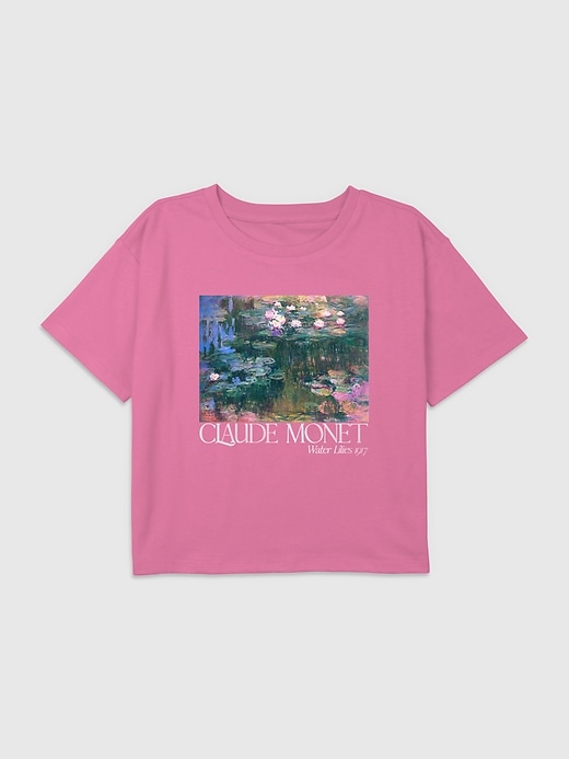 maglietta corta squadrata con motivo grafico del giardino di monet per bambini