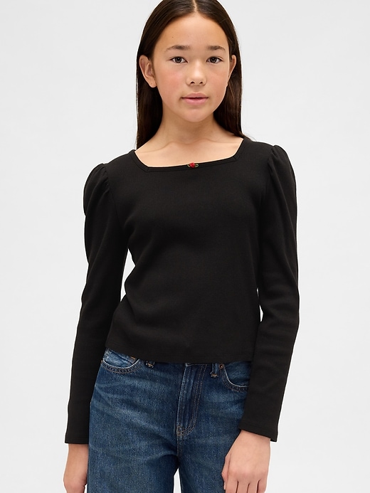 maglia a maniche a sbuffo a coste per bambini