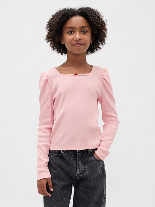 maglia a maniche a sbuffo a coste per bambini