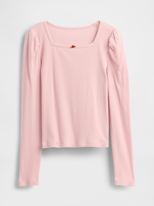 maglia a maniche a sbuffo a coste per bambini