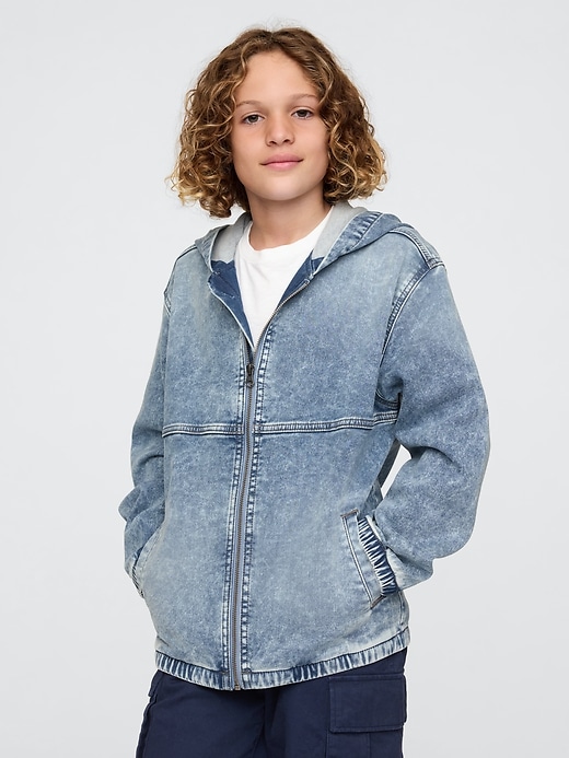 giacca con cappuccio in denim ultra morbido per bambini