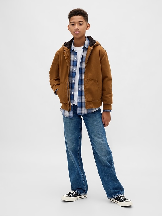 felpa con cappuccio in denim di tela con fodera in sherpa per bambini