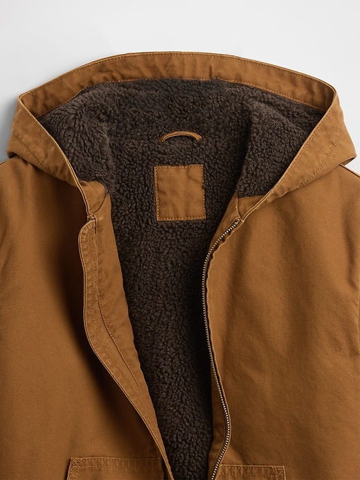 felpa con cappuccio in denim di tela con fodera in sherpa per bambini
