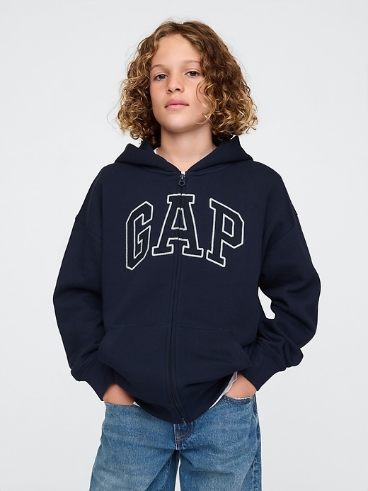 felpa con cappuccio e zip con logo morbido vintage per bambini