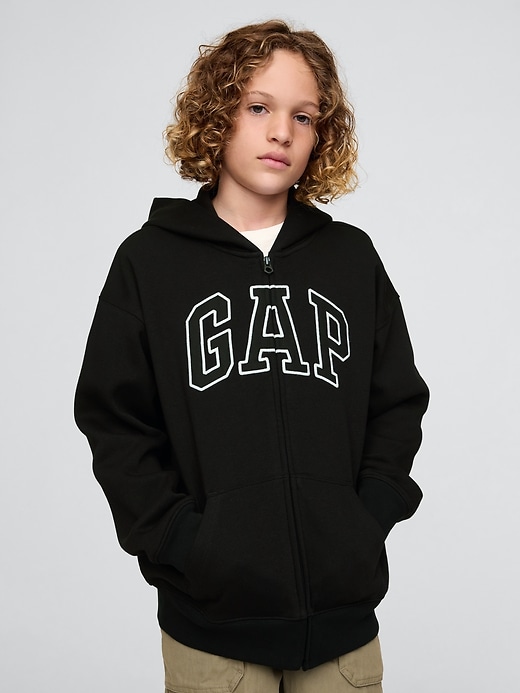 felpa con cappuccio e zip con logo morbido vintage per bambini