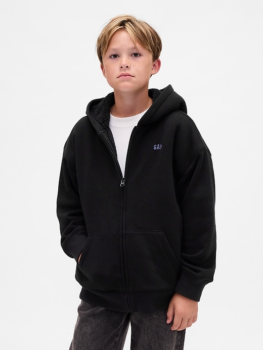 felpa con cappuccio e logo con zip e fodera in sherpa per bambini