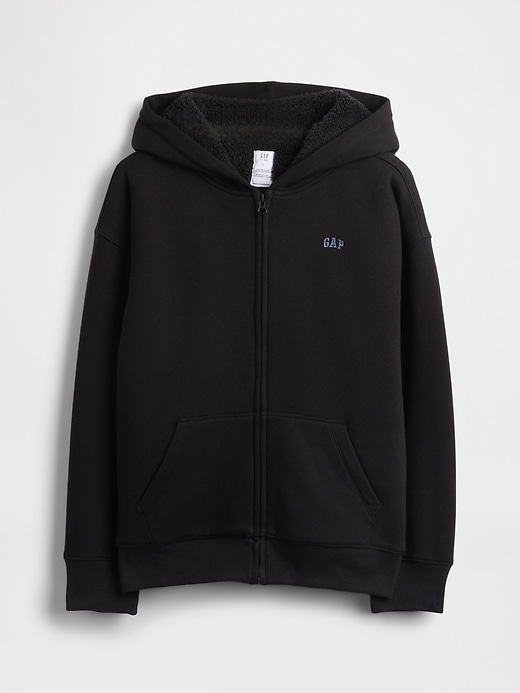 felpa con cappuccio e logo con zip e fodera in sherpa per bambini