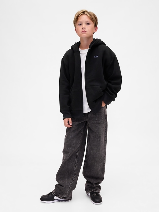 felpa con cappuccio e logo con zip e fodera in sherpa per bambini