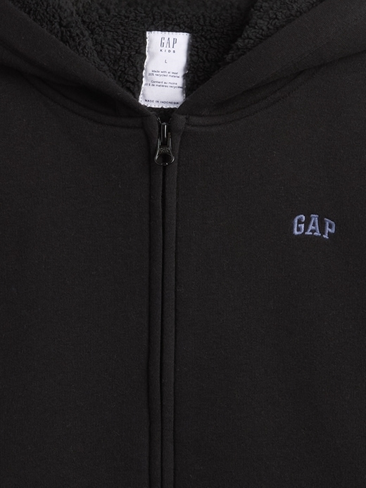 felpa con cappuccio e logo con zip e fodera in sherpa per bambini