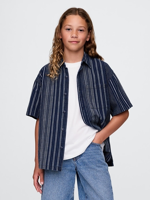 camicia a righe indaco rilassata per bambini