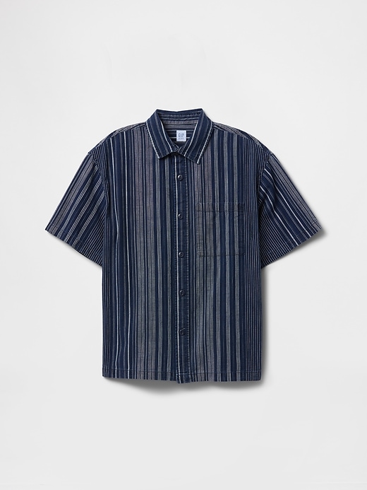 camicia a righe indaco rilassata per bambini