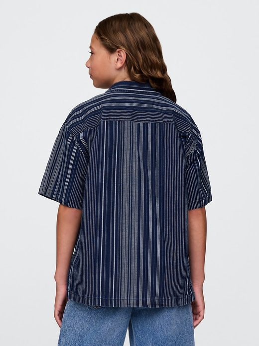 camicia a righe indaco rilassata per bambini