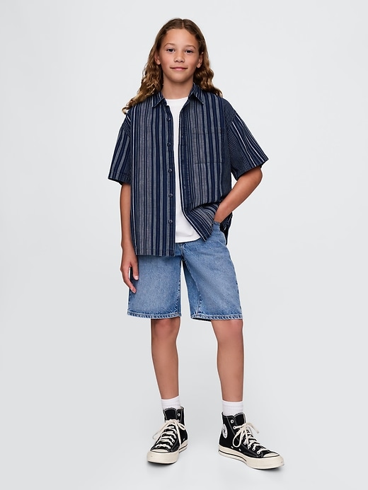camicia a righe indaco rilassata per bambini