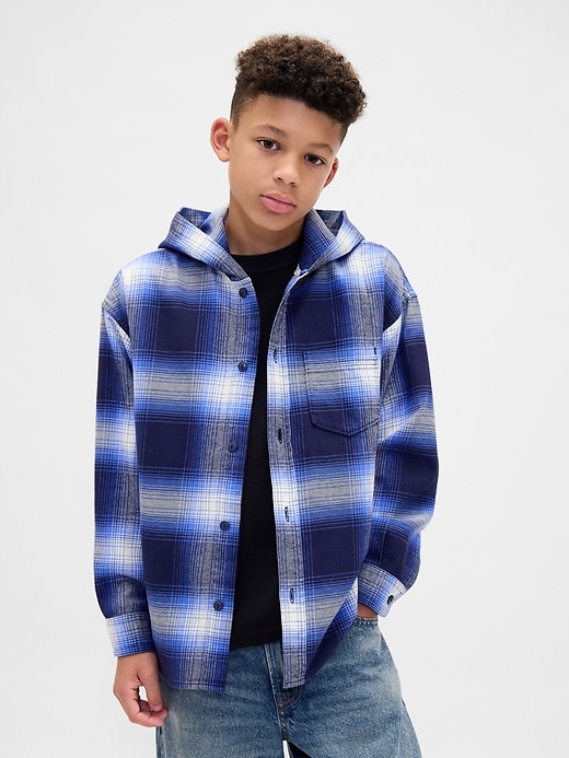 camicia in flanella con cappuccio in cotone biologico per bambini