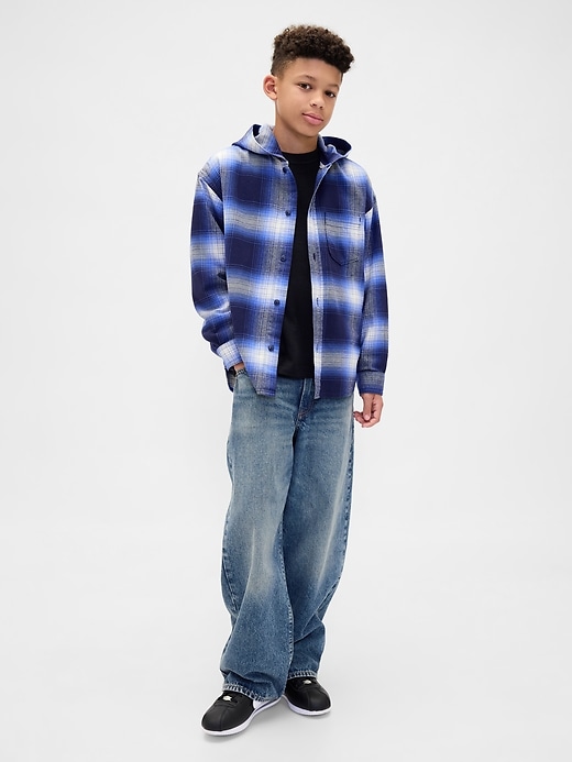 camicia in flanella con cappuccio in cotone biologico per bambini