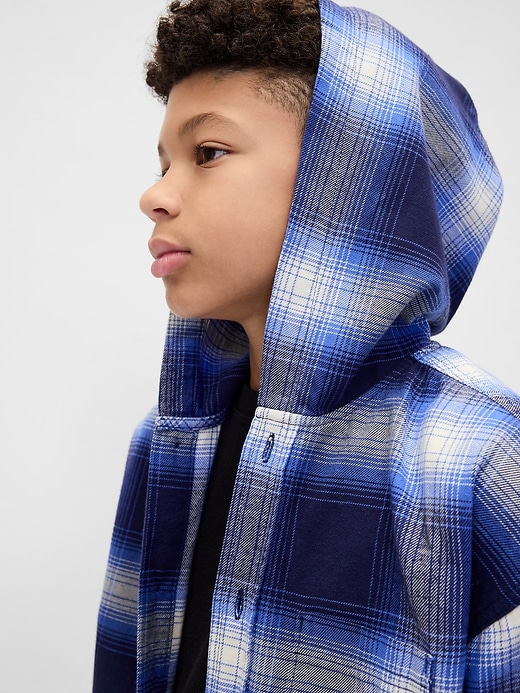camicia in flanella con cappuccio in cotone biologico per bambini