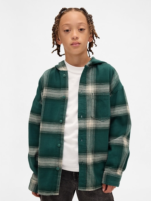 camicia in flanella con cappuccio in cotone biologico per bambini