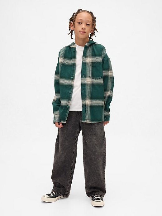 camicia in flanella con cappuccio in cotone biologico per bambini