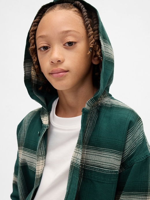 camicia in flanella con cappuccio in cotone biologico per bambini