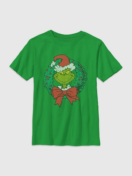maglietta grafica per bambini con la ghirlanda del grinch