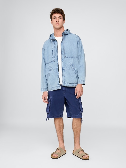 giacca anorak oversize in denim ripstop con cerniera