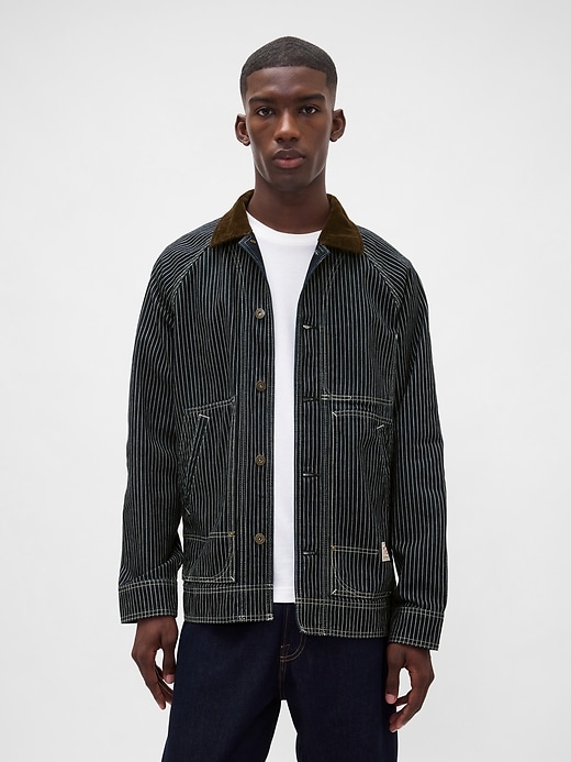 giacca da lavoro a righe in denim