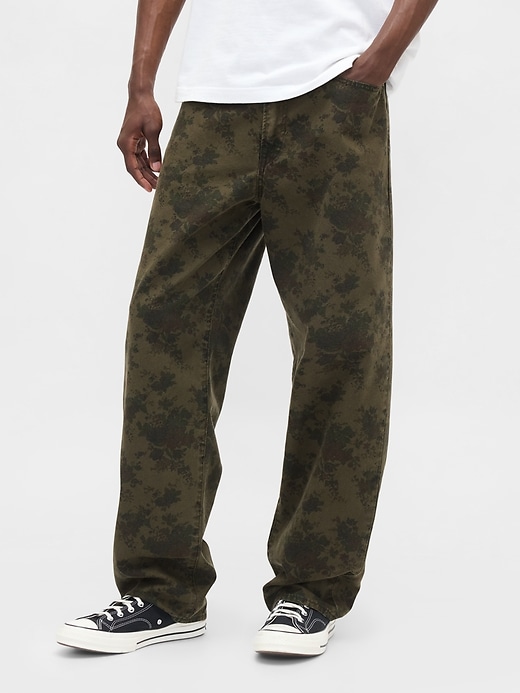 jeans larghi in tela floreale