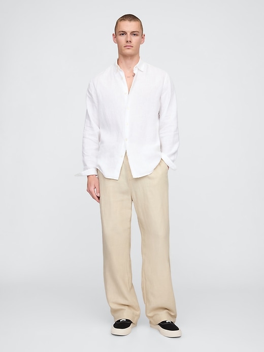 pantaloni larghi plissettati color cachi in lino e cotone anni 90