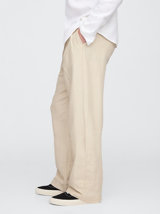 pantaloni larghi plissettati color cachi in lino e cotone anni 90