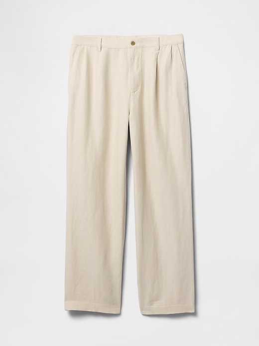 pantaloni larghi plissettati color cachi in lino e cotone anni 90