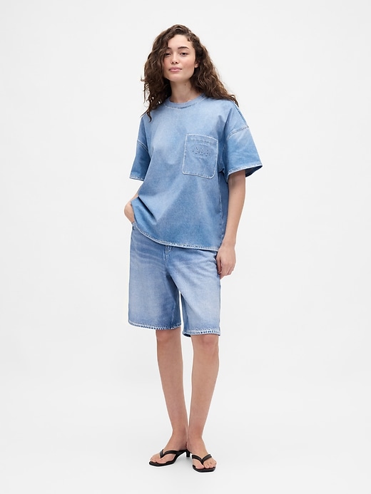 gap × bÉis pantaloncini larghi in denim lavorato a maglia per adulti