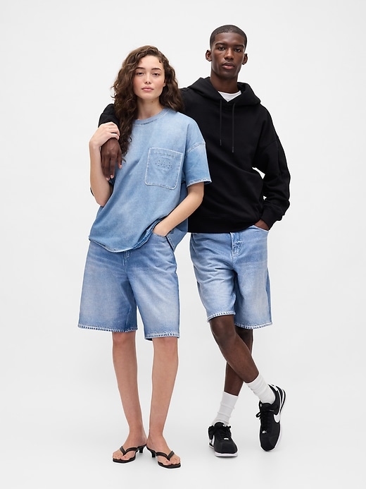 gap × bÉis pantaloncini larghi in denim lavorato a maglia per adulti