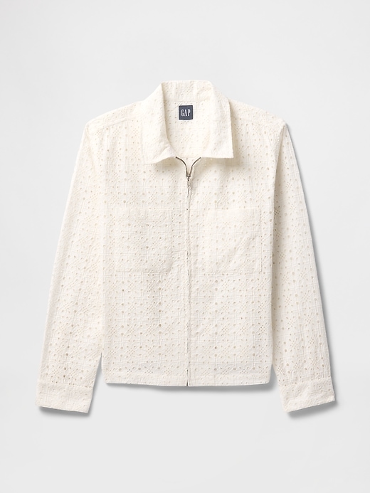 camicia con tasca e cerniera intera in popeline con occhielli