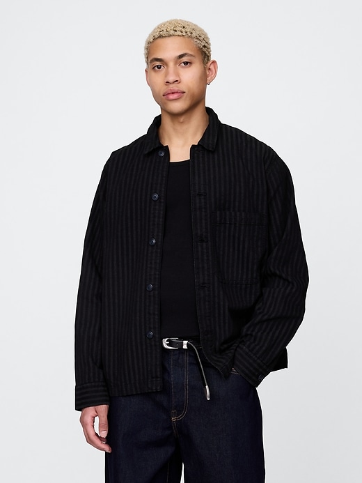 giacca a camicia a righe in denim