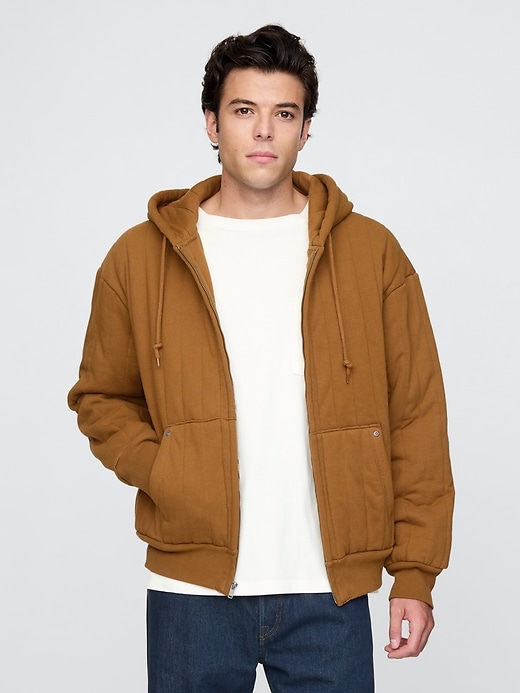 felpa con cappuccio trapuntata con zip e fodera a nido dape