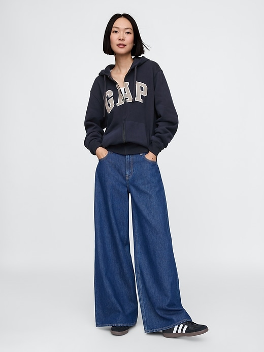 felpa con cappuccio e zip intera con logo vintagesoft arch per adulti