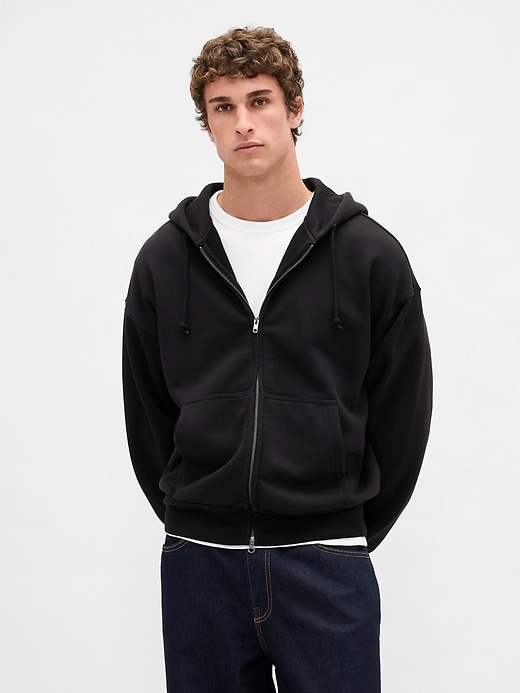 felpa con cappuccio e zip in french terry extra pesante