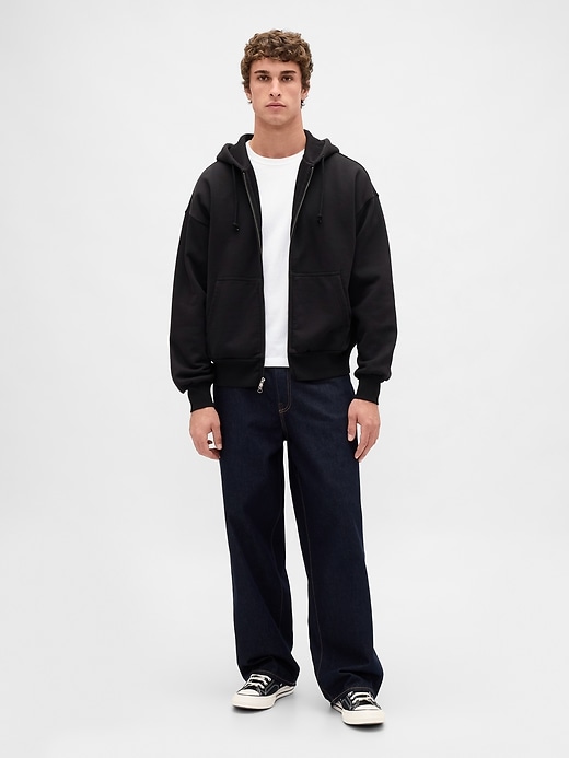 felpa con cappuccio e zip in french terry extra pesante