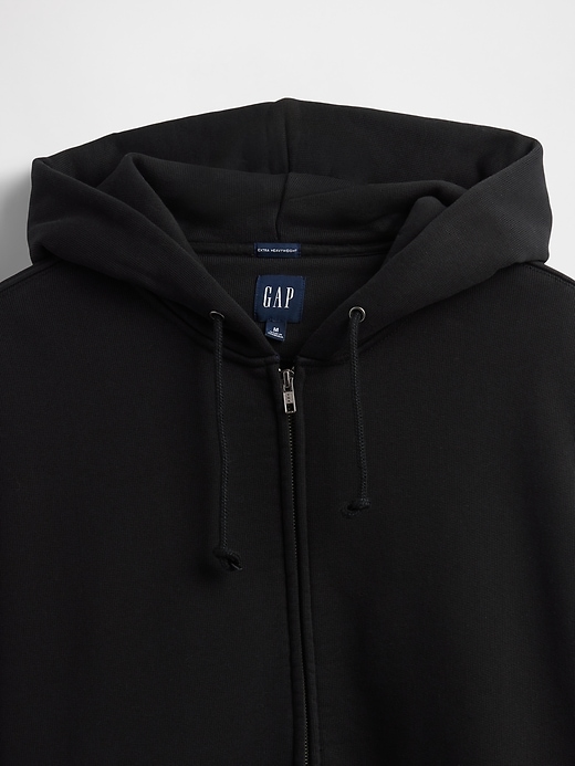 felpa con cappuccio e zip in french terry extra pesante